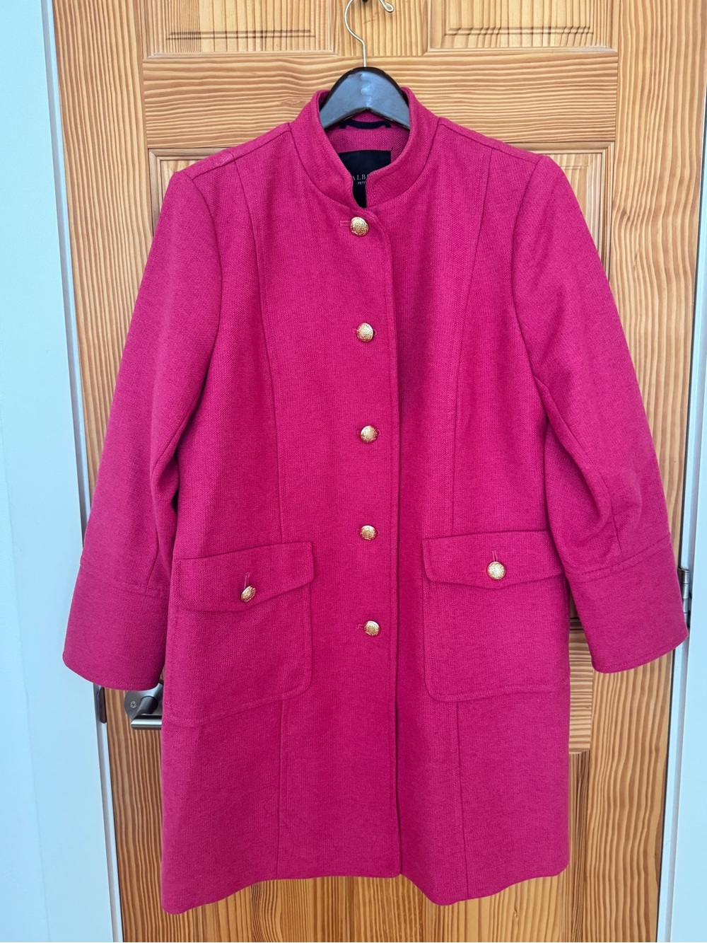 Talbots Fuchsia Wool Pea Coat with Gold Buttons, 16 petite